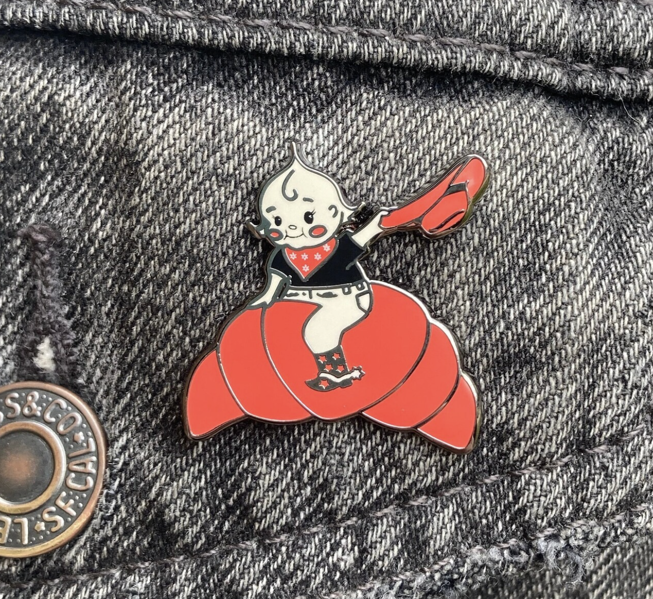 Croissant Cutie Kewpie Cartoon Pin- Hard Enamel Pin