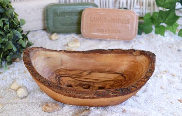 Rustic soap dish with groove approx. 14 — 16 cm olive wood