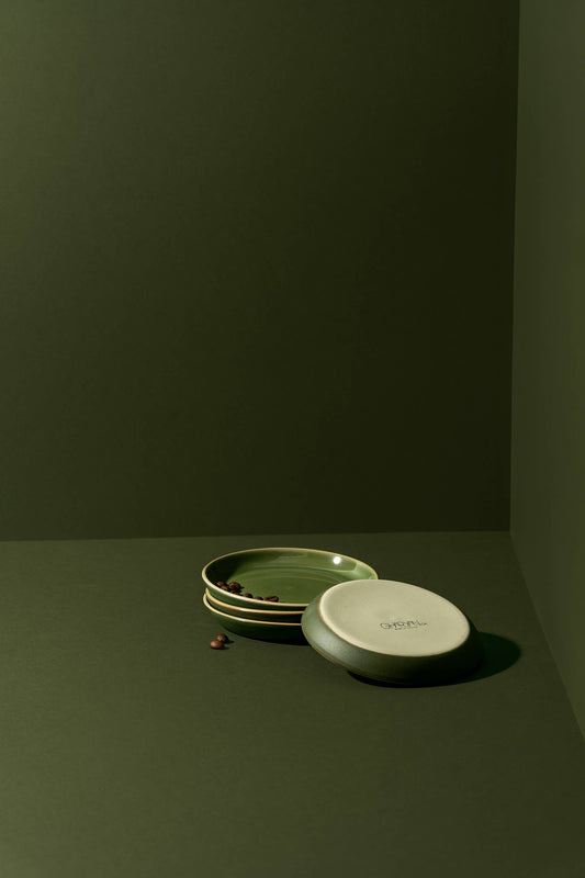 Stoneware Flat Side Plate | Edan 5.1": Matte Green/ Glazed Green