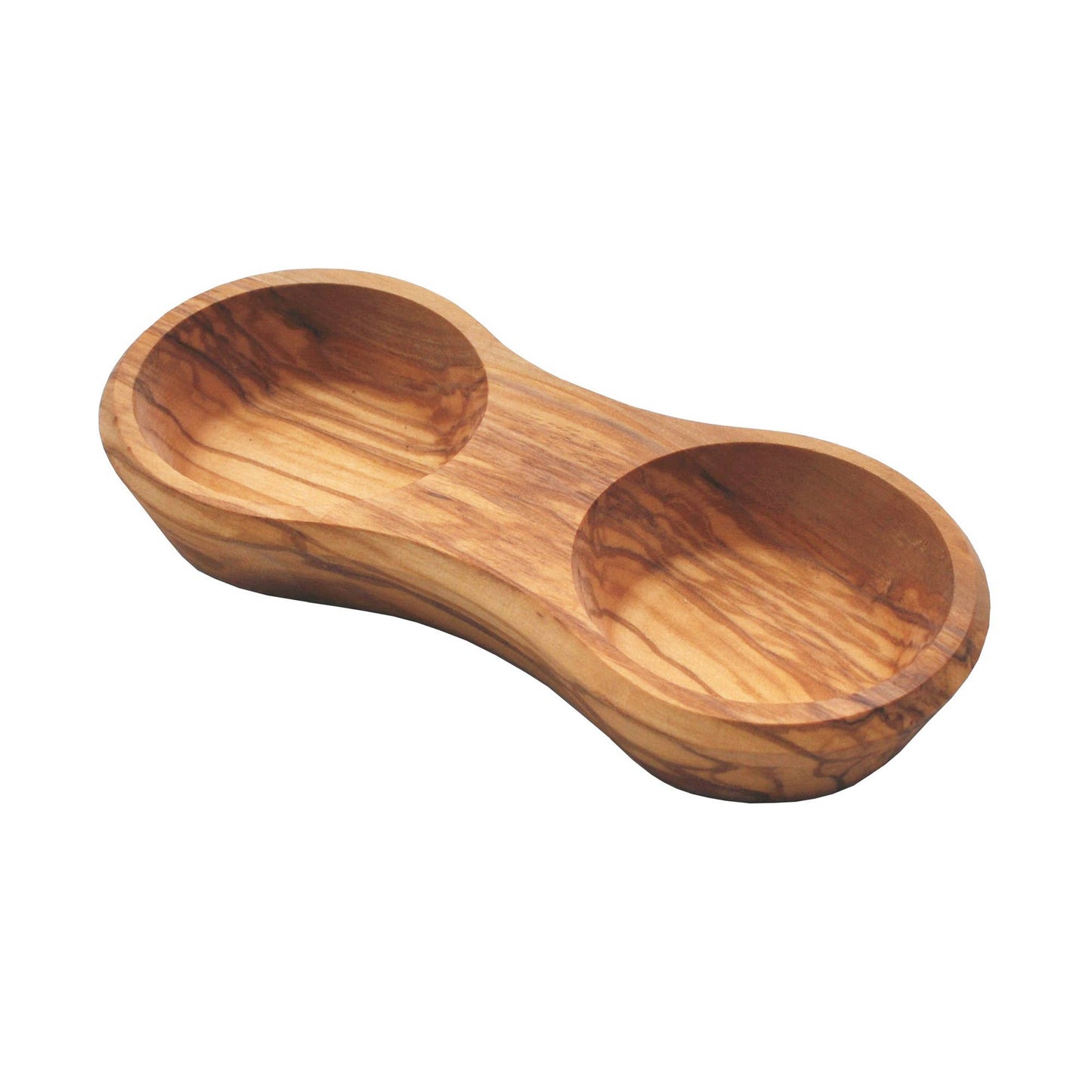 Olive Wood Double Dipping Bowl - Round - 7.5”