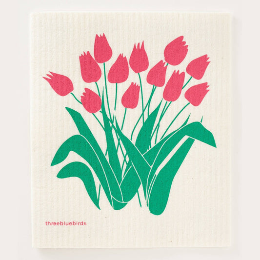 Pink Tulips Swedish Dishcloth