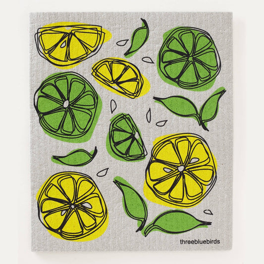 Lemon Lime on Grey Swedish Dishcloth