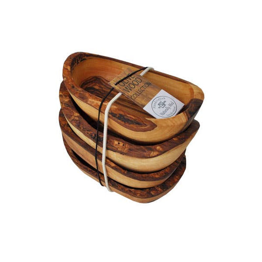 Olive Wood Rustic Dipping Bowl Gift Set - 4 Pieces