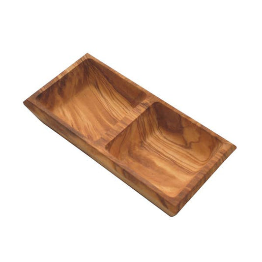 Olive Wood Double Dipping Bowl - Square - 7.5”