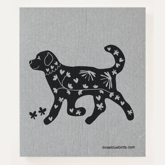 Playful Pup on Grey Swedish Dishcloth