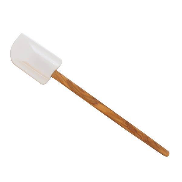 Silicone Spatula (White) with Olive Wood Handle - 12"