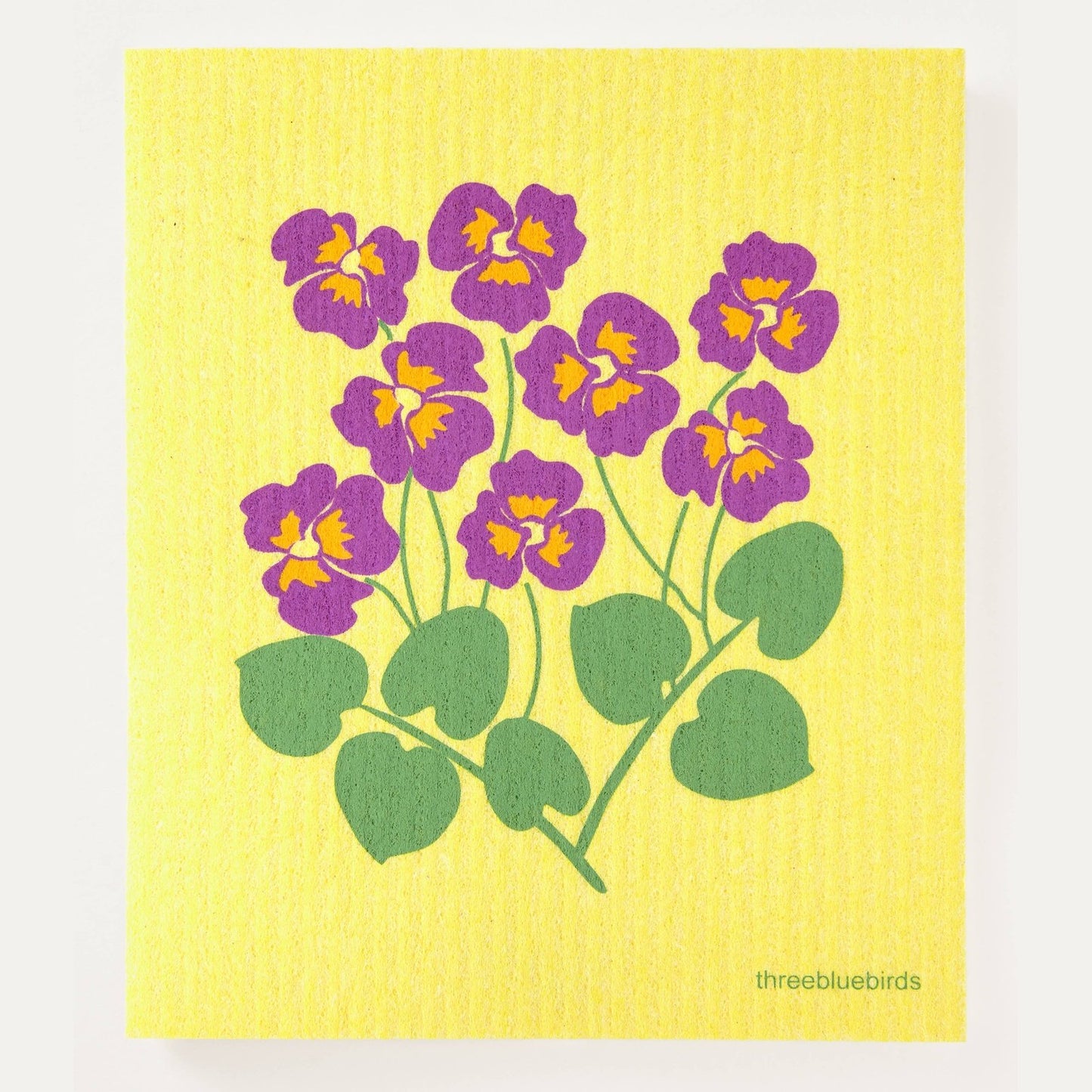 Pansies on Yellow Swedish Dishcloth