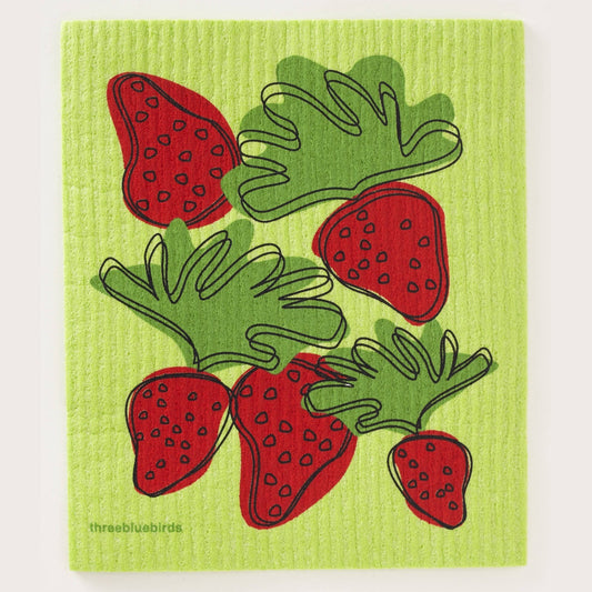 Strawberries on Green Swedish Dishcloth