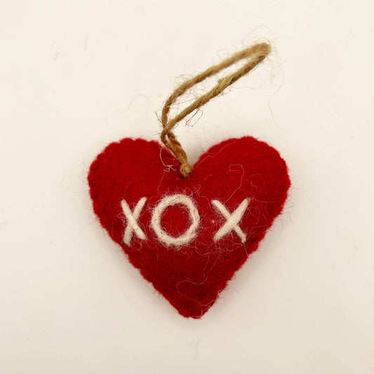 Handmade Felted Wool "XOX Heart" ornament