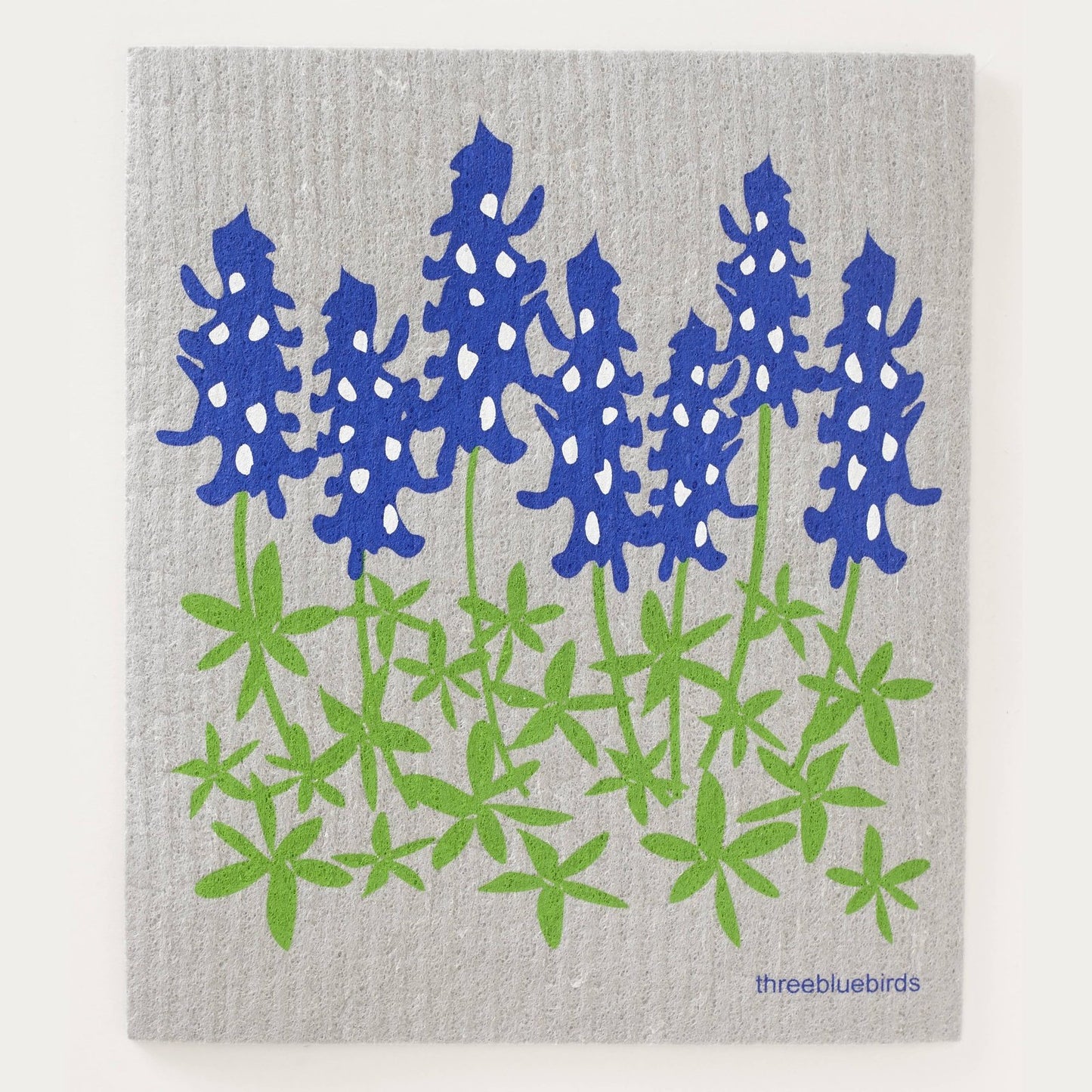 Bluebonnets on Grey Swedish Dishcloth