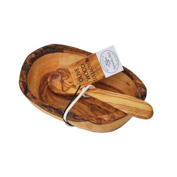 Olive Wood Natural Bowl and Spoon Gift Set