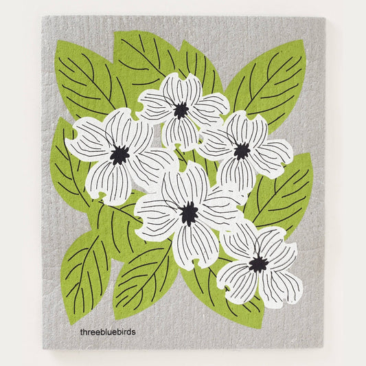 Dogwood on Grey Swedish Dishcloth