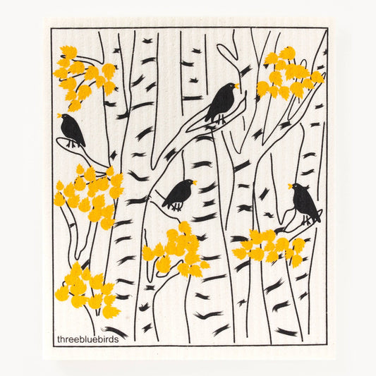 Autumn Blackbirds Swedish Dishcloth