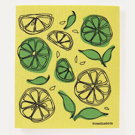 Lemon Lime on Yellow Swedish Dishcloth